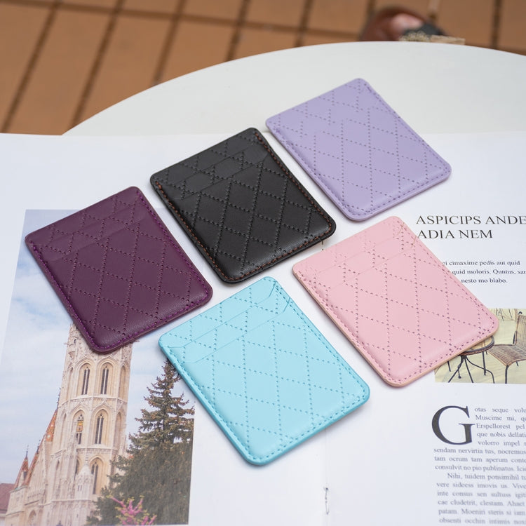 Assorted diamond lattice card holder stickers in black, purple, pink, and light blue.