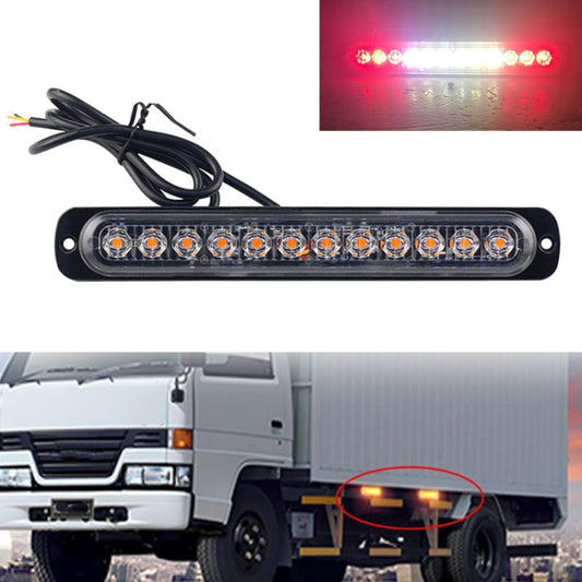 12-LED emergency strobe warning light with black housing and clear lens; red/white glow