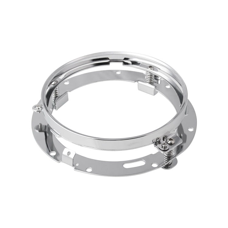 Silver round headlight mounting ring bracket with spring clamps and holes