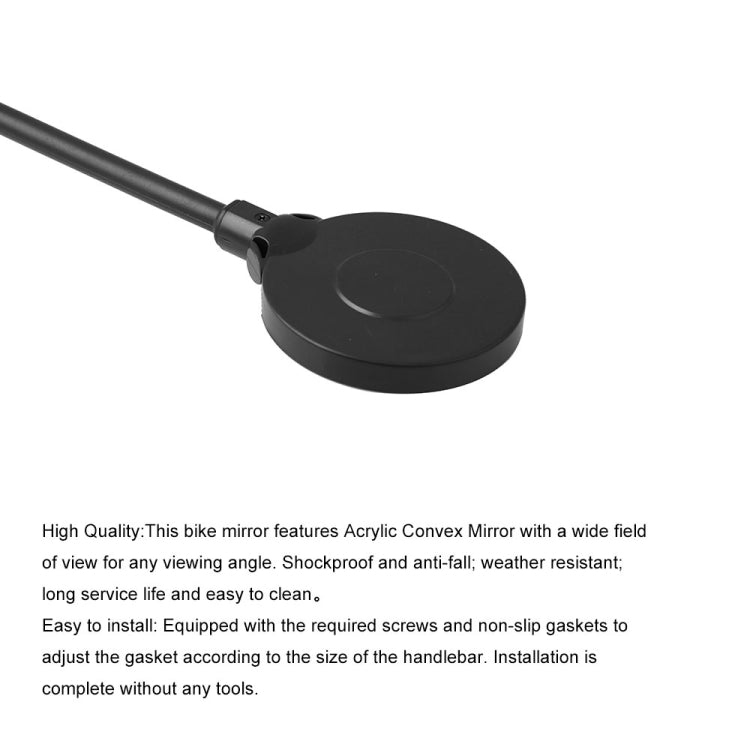 Close-up of black mount and acrylic convex rearview mirror lens on long bar