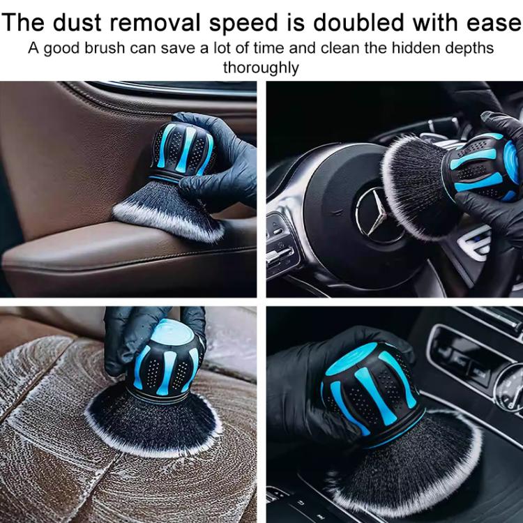 Car interior cleaning brush scrubbing a car surface with soft black bristles