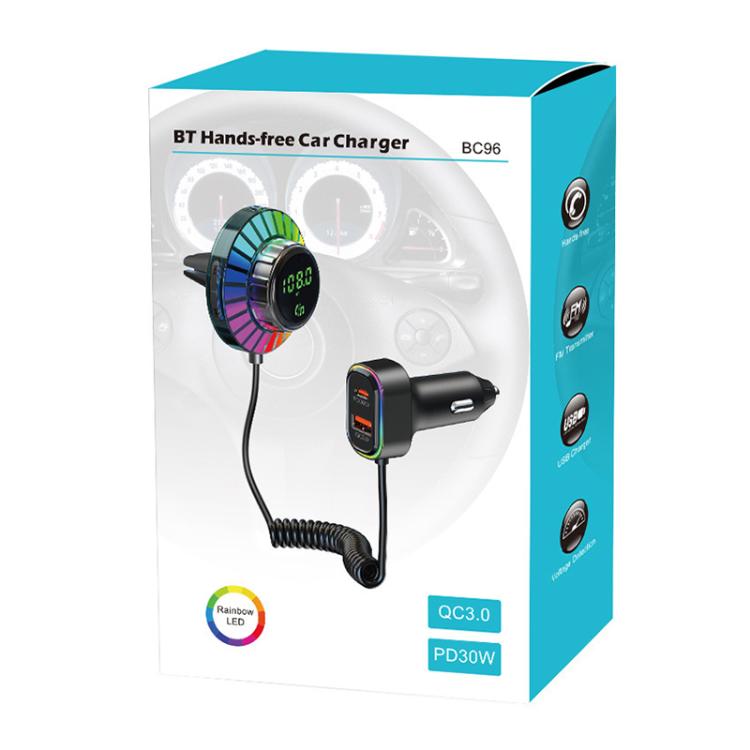 Retail box for BC96 BT hands-free car charger with vent mount and charging ports