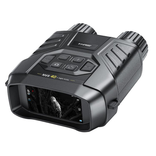 Portable night vision binocular device with front display window, dark gray body