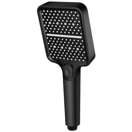 Black square handheld shower head with multiple spray holes and control dial