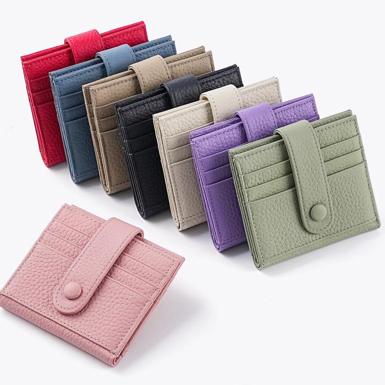 Multi-color leather RFID card holder set; light pink one with snap buckle
