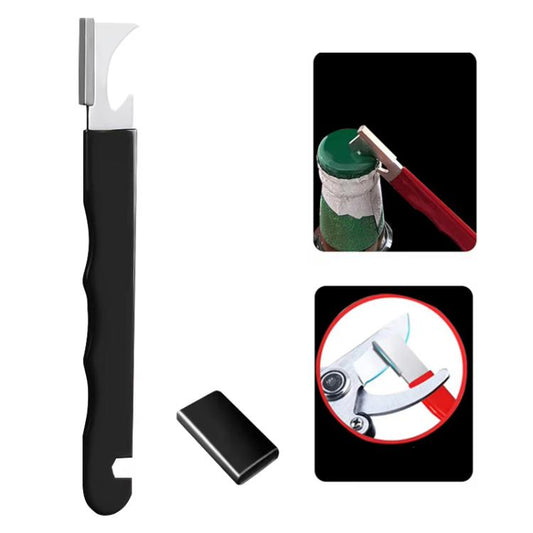 Black manual quick knife sharpener with metal sharpening head and finger guard