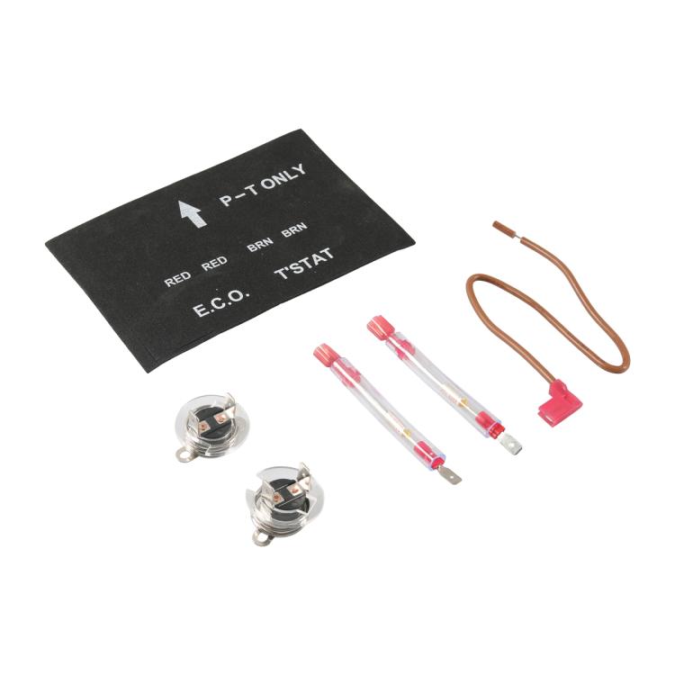 Thermal breaker kit parts: sensors, red fuse tubes, wires, and printed P-T ONLY label