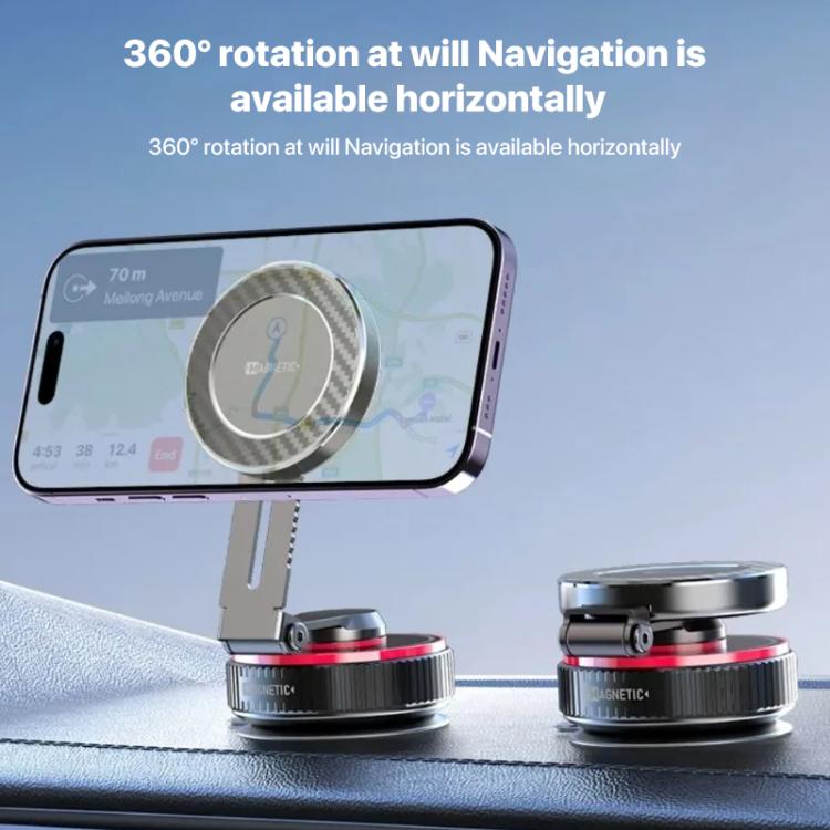 Rotating alloy magnetic vacuum phone holder with round disc mounted on phone
