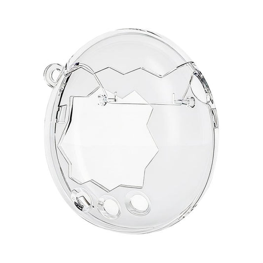 Transparent crystal protective case, clear oval shell with side clips and front openings
