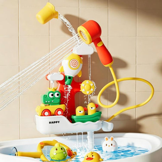 Colorful baby bath water play shower duck toy set with animals and hose sprayer