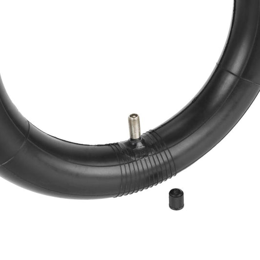 9.5-inch inner tube with valve stem and black rubber curve, close-up