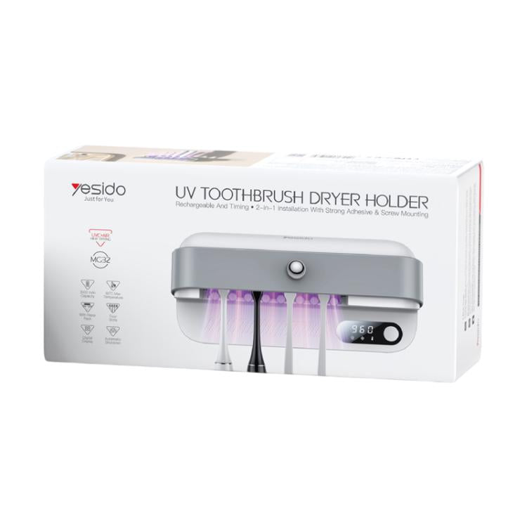 Yesido UV toothbrush dryer holder retail box featuring a gray-and-white device