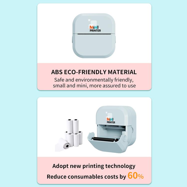Mini inkless thermal Bluetooth printer with open paper feed and included roll