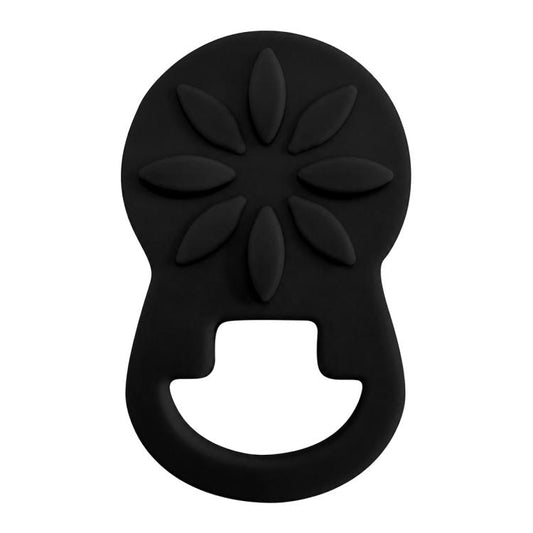 Black silicone magnetic glasses holder with flower-shaped top and circular eyewear cutout