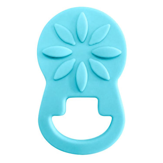 Blue silicone magnetic glasses holder with flower-shaped top and circular eyewear cutout