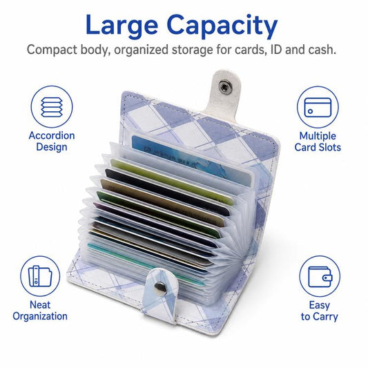 Large capacity plaid card holder wallet with many accordion card slots