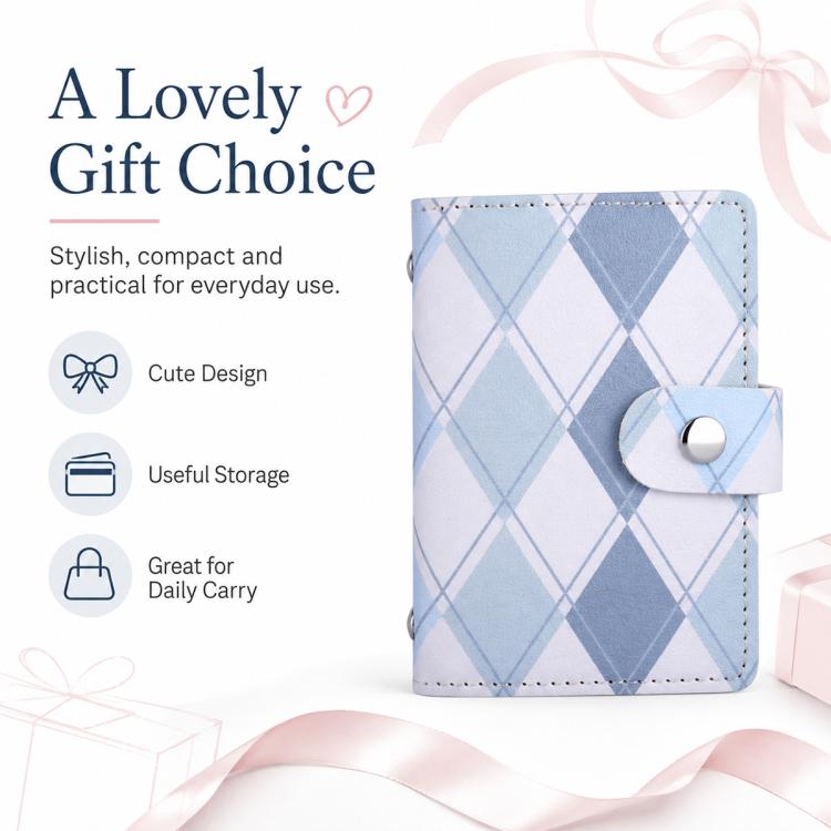 Plaid PU leather short wallet with snap closure for everyday carry