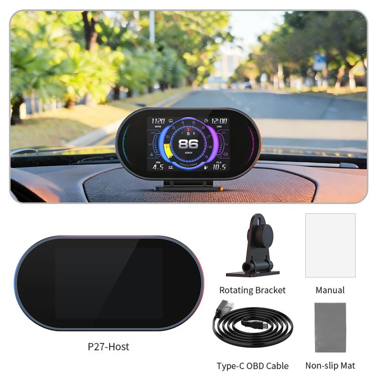 Multi-functional LCD OBD2 GPS speedometer gauge with rotating bracket and Type-C cable