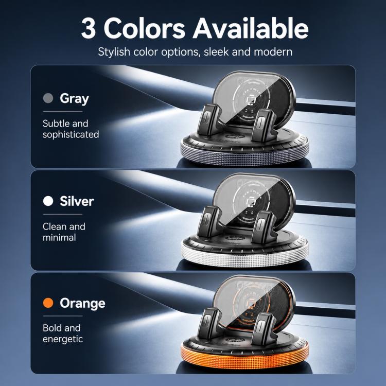 Vacuum suction rotating phone mount with orange accent ring and black clamp arms