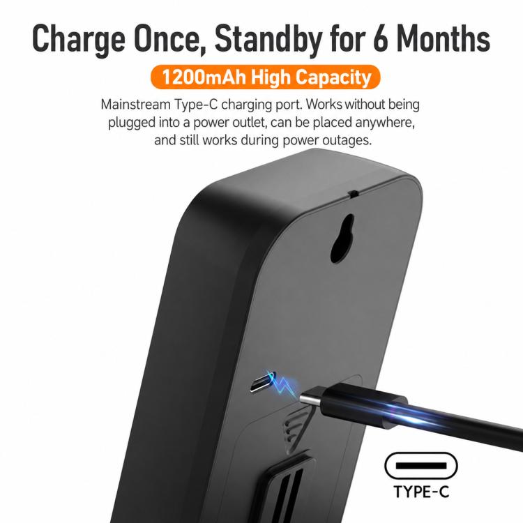 Black wireless call receiver with Type-C charging port and cable connection