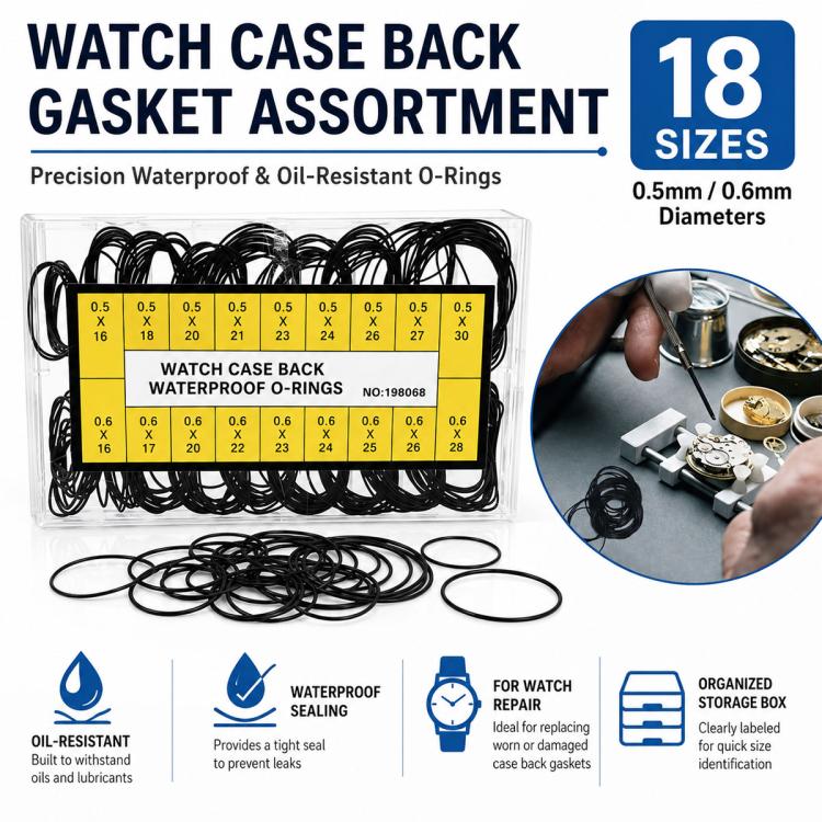 Black watch case back O-ring gasket seal fixing rubber rings assortment