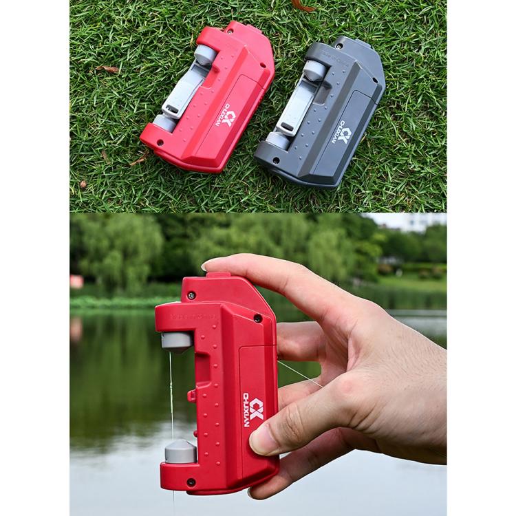 Red and grey fishing line knotting tools for tying leaders