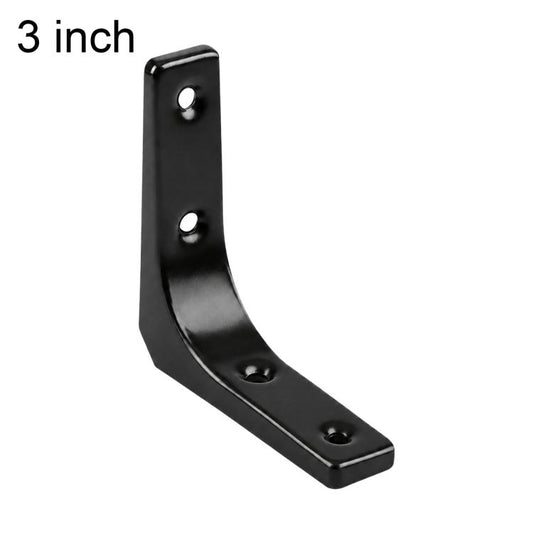 Black L-shaped wall shelf brace, 3 inch, 4 mounting holes
