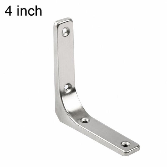 Stainless steel L-shaped shelf support brace with four mounting holes, 4 in
