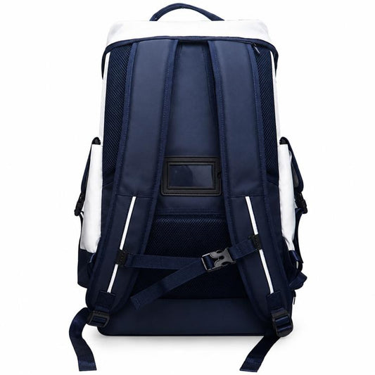 Komers paddle sports backpack, navy back panel with padded shoulder straps and rear pocket