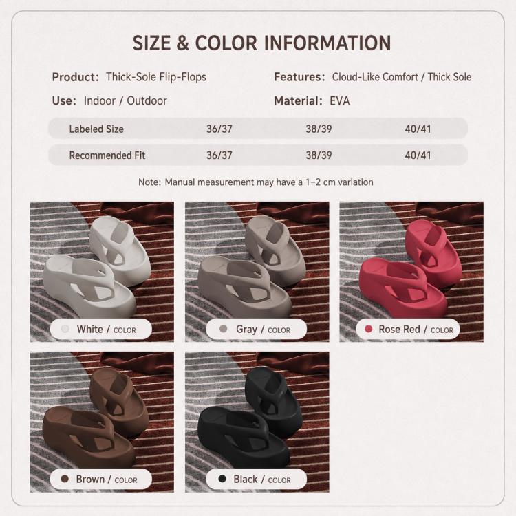 EVA thick-sole flip-flops in White, Gray, Rose Red, Brown, and Black