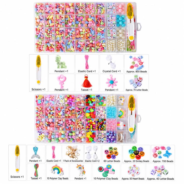 Open 36-compartment DIY bracelet kit with colorful beads plus scissors and cord accessories