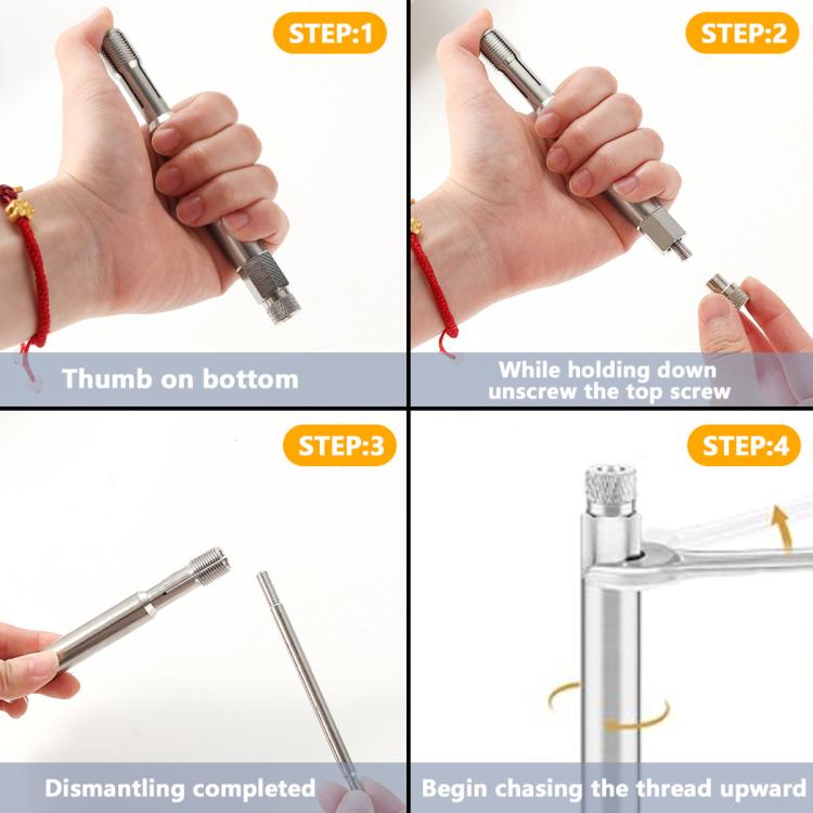 Spark plug thread repair tool used to chase threads upward, knurled end and shaft