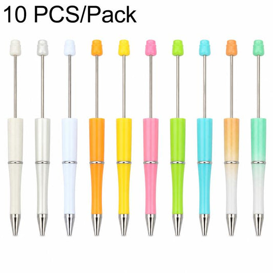Set of 10 assorted beaded bullet-tip pens in white, orange, yellow, pink, green, and blue.