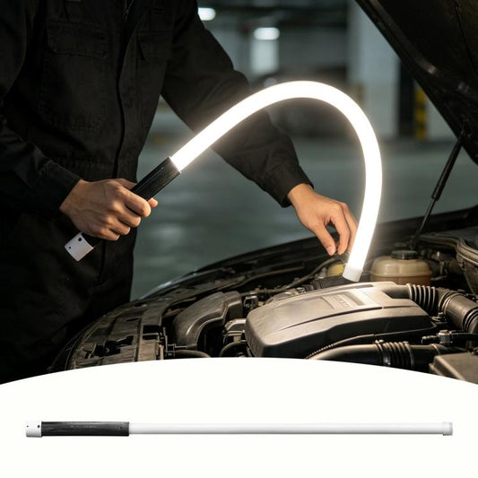 Portable white LED silicone light strip being used to illuminate an engine bay.