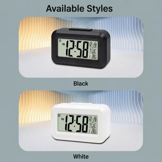 LCD calendar clock showing available styles: white face and black face options