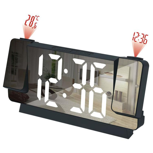 Black LED mirror projection clock with red time and temperature LED digits