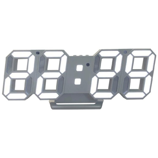 LED digital clock with gray case and white 4-digit LED time display