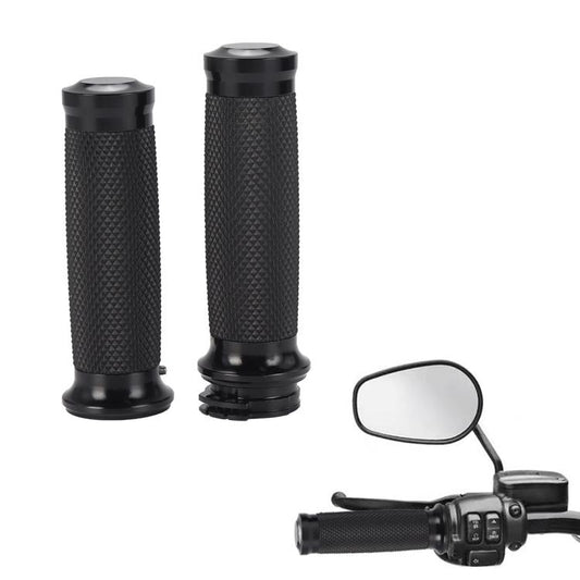 Black universal 25mm retro motorcycle handlebar grips, textured with end caps