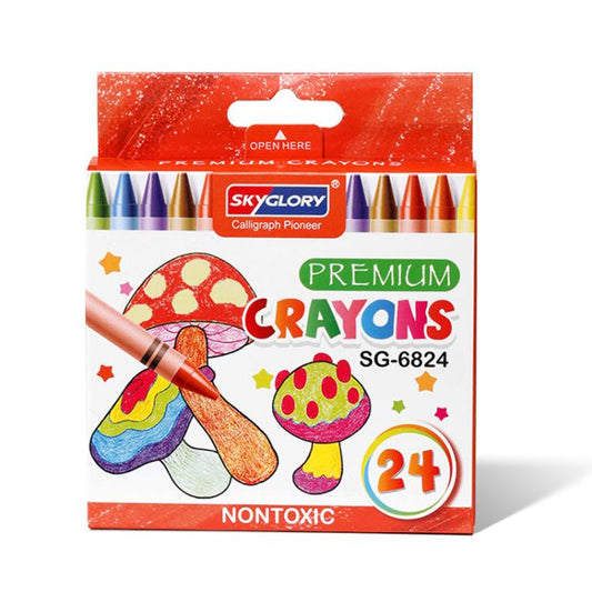 Children's oil pastel crayons set, 24 colors in mushroom crayon box packaging