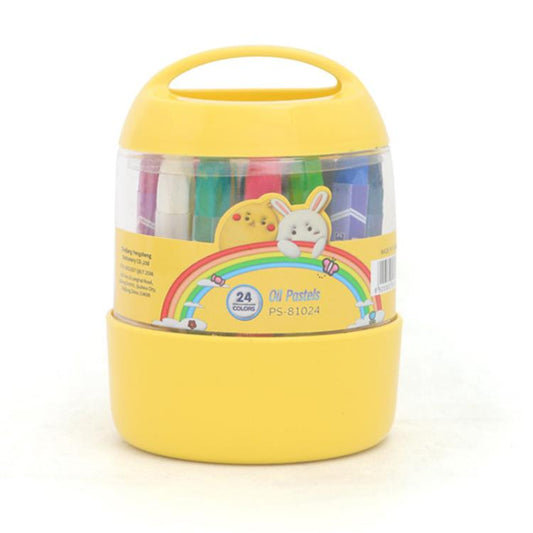 24-color oil pastel set in yellow lidded container with clear window
