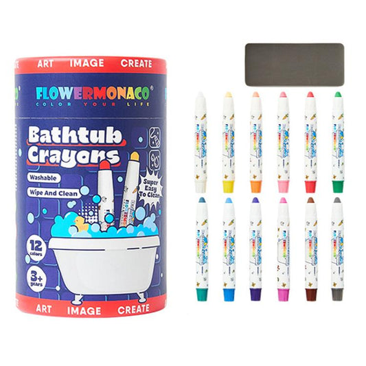 12-color bathtub graffiti crayons set in retail box with multiple white crayon tubes