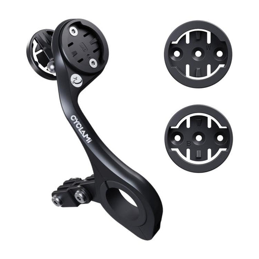 Bike computer extension mount with modular adapter plates, matte black