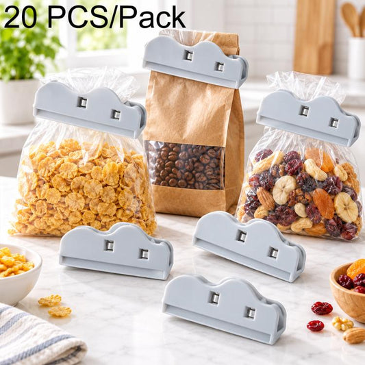 Light grey plastic food sealing clips with snap clamp, 20-pack