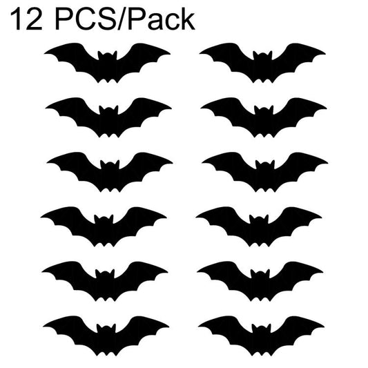 Set of 3D LED bat wall decorations, black bat shapes (12 pcs)