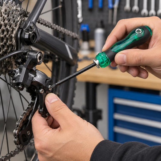 Bicycle repair dual-purpose retractable screwdriver with green handle and extension bit