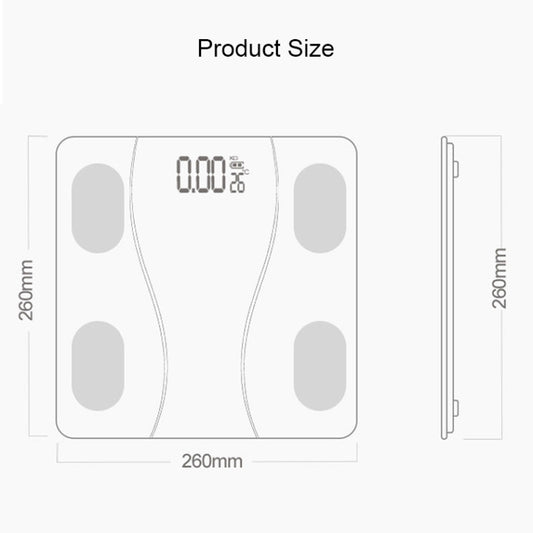 Body fat scale size diagram, 260 mm x 260 mm platform with 26 mm height