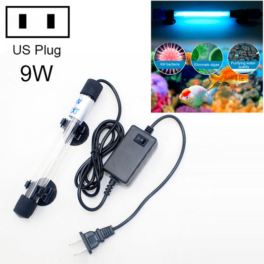 UV algae disinfection lamp with glass tube, black ballast, and US power cord