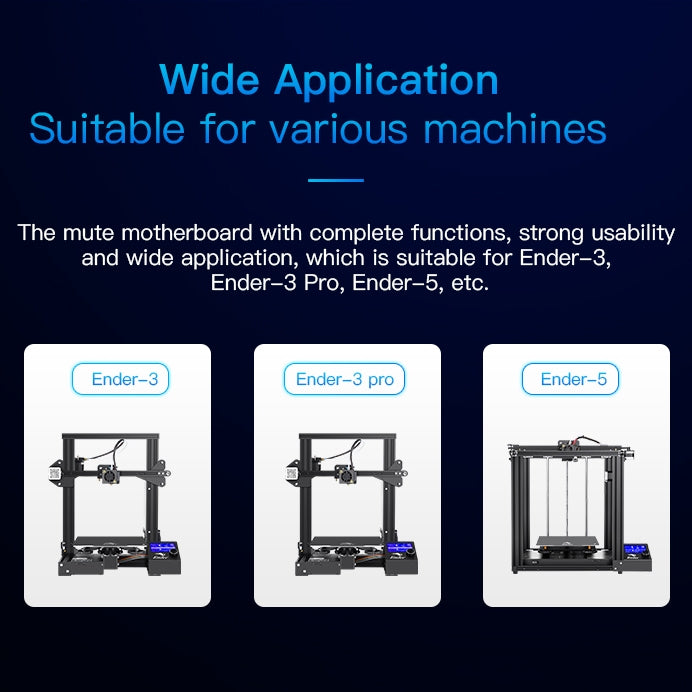 Compatibility graphic for 3D printer motherboard, with Ender machine diagrams and labels