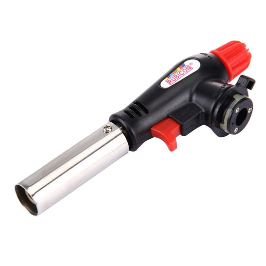Gas blow torch with angled silver nozzle and black-and-red body