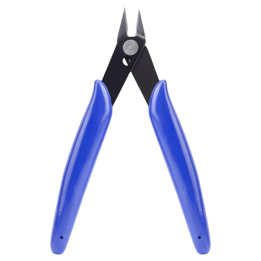 Diagonal side cutting pliers with blue handles and black pointed jaws